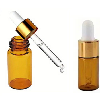 20 Frascos Conta Gotas 5ml Vidro Âmbar Luxo Bulbo branco e Canula Tampa Dourada Bulbo Preto Óleo Essencial
