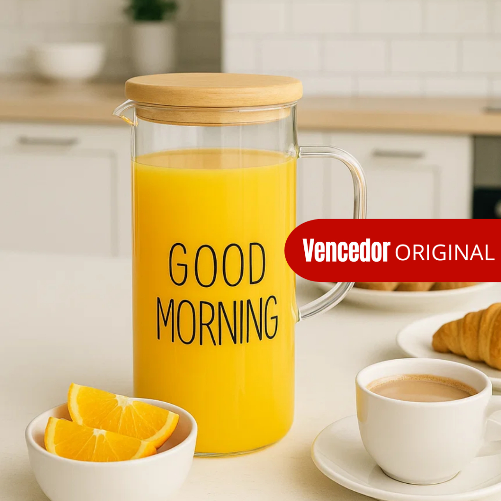 Jarra de Vidro Para Suco Água Good Morning Tampa Bambu 1150ml - Vencedor