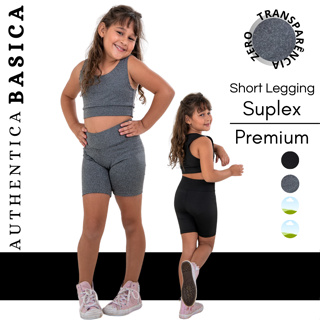 Conjunto Legging Infantil Short Cós Alto + Top  Sem Bojo Criança Menina Uniforme Escolar Esportivo em Oferta na Shopee