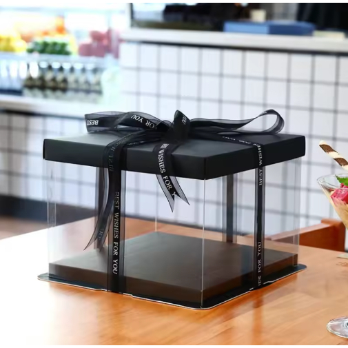 Caixas Embalagem Luxo De Presente Bolo com Laço de Cetim  26,5 x 26,5 x 18 cm | Quadrada