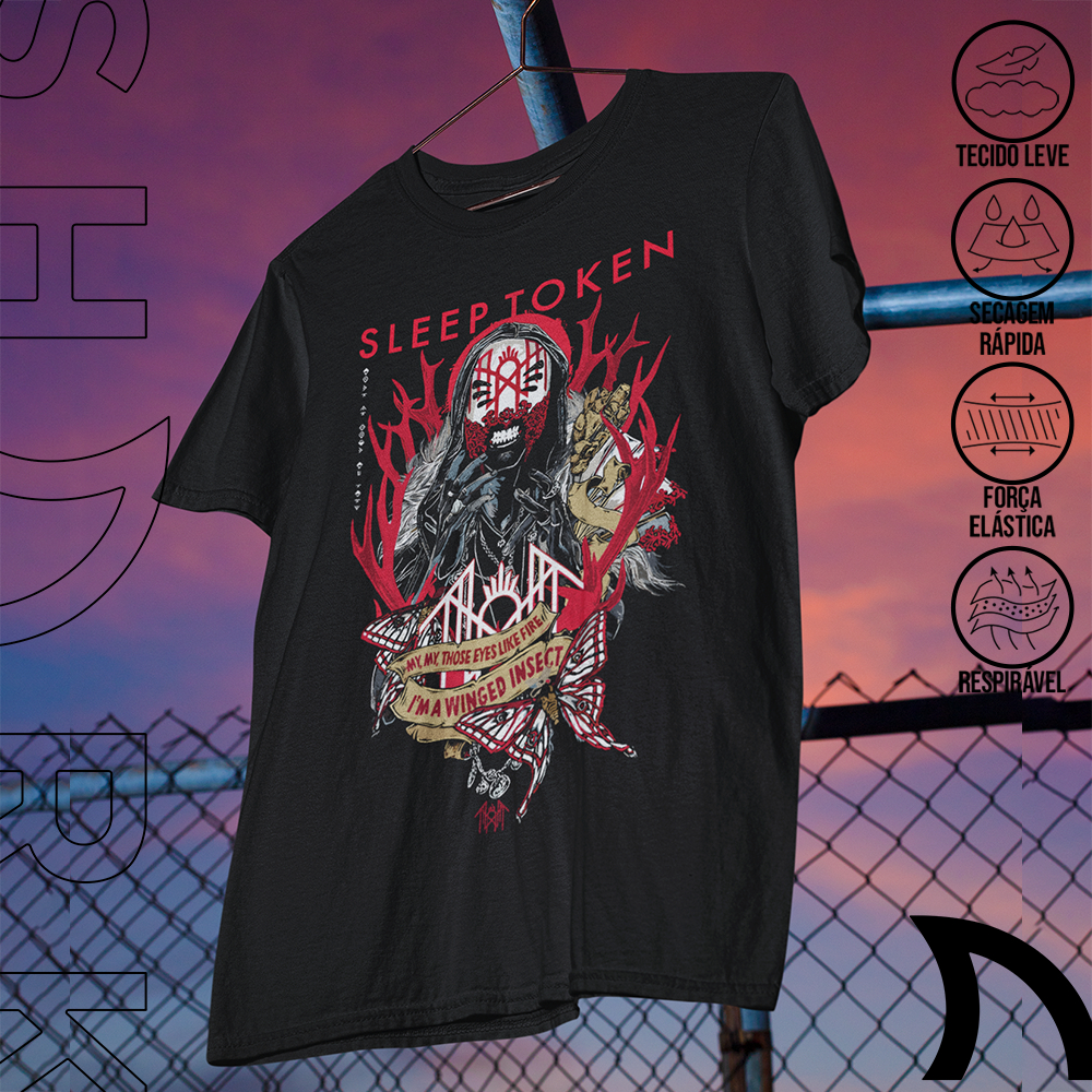 Camiseta Basica e OVERSIZED Sleep Token Winged Insect Rock n Roll Vintage 90s Unissex