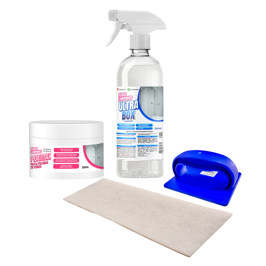 KIT LIMPEZA DE BOX COM POLIMENTO TUDO LIMPINHO