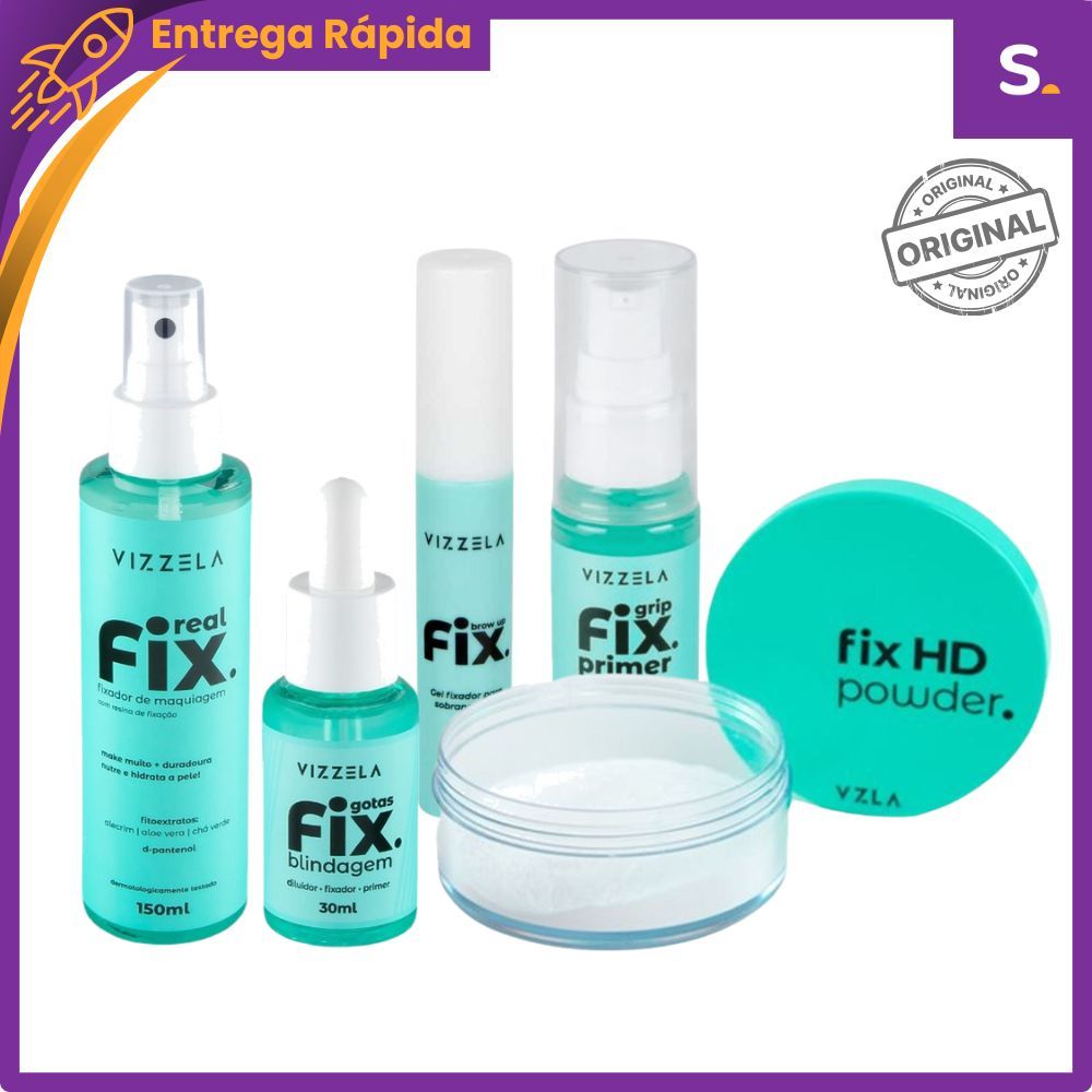 Linha Completa Escolha Vizzela Fix - Real Fix, Pó, Brow Up, Gotas, Primer - Fixador de Maq...