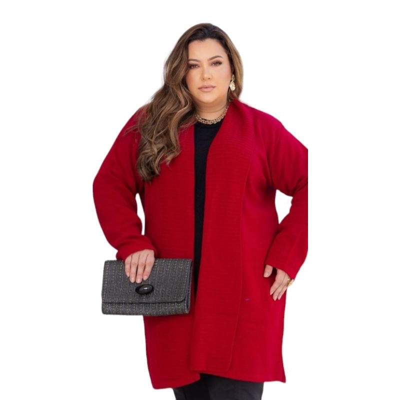 casaco sobretudo plus size tamanho grande tricô tricot lã quentinho para o frio inverno manga longa