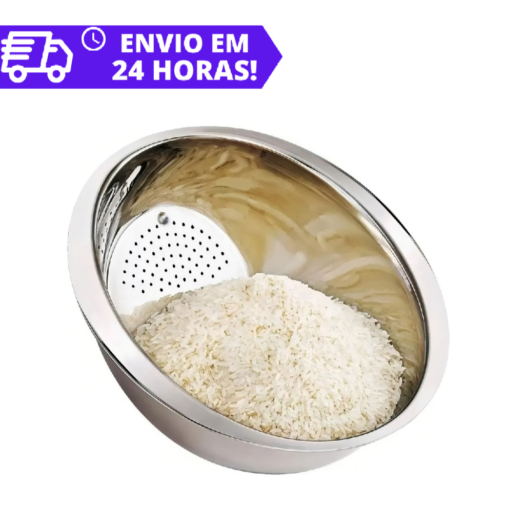 Escorredor De Arroz e de Massas Aço Inox Lava Alimentos Multiuso 25cm Utensílios