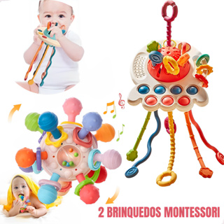 Chocalhos Mordedor Kit 2 Brinquedos Montessori Sensorial Bebê Macio Infantil Com Texturas Educativo em Oferta na Shopee