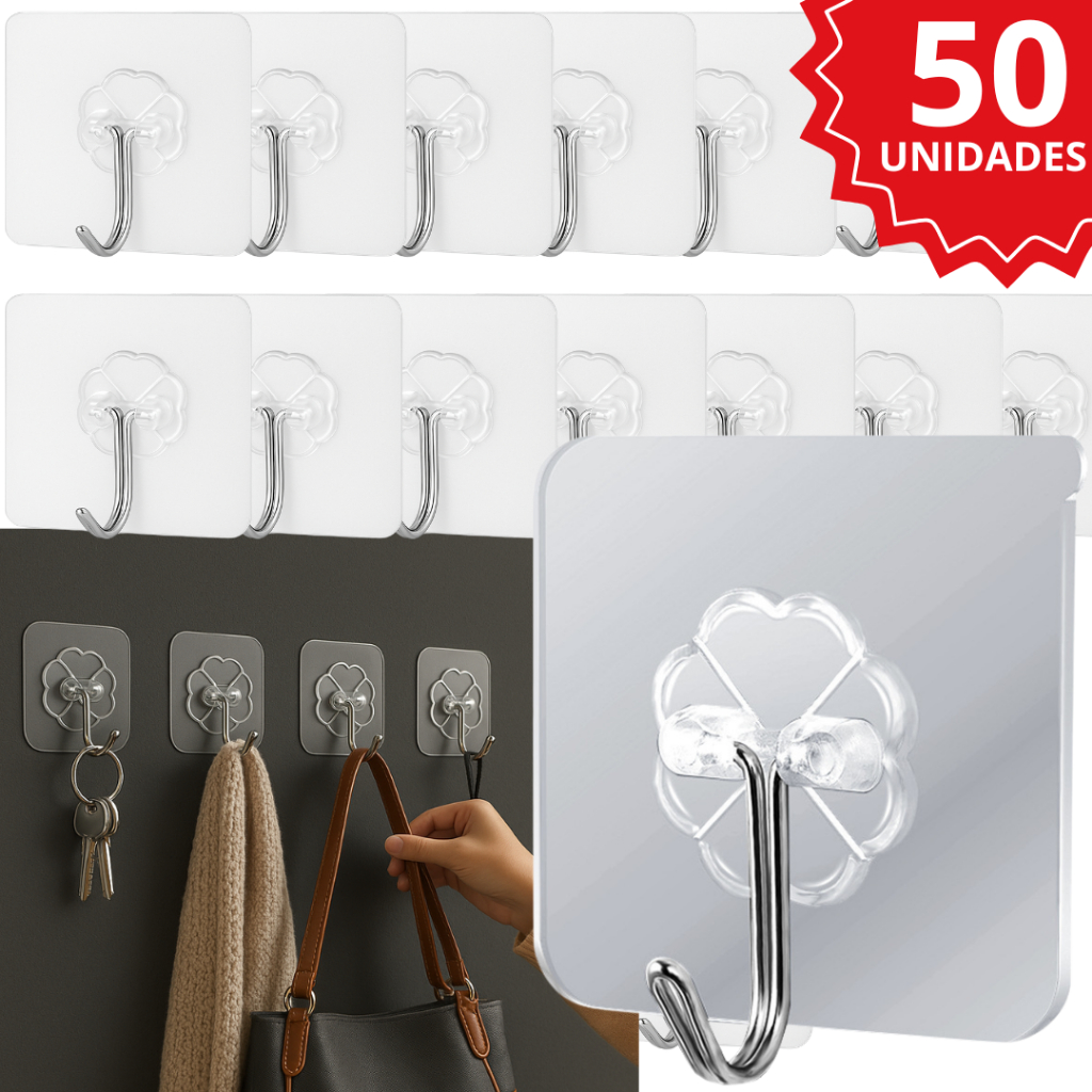 Kit 10/30/50 Ganchos Adesivos Para Parede Multifuncional Transparente Autocolante