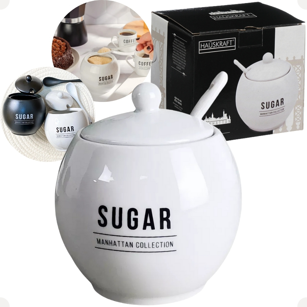 Açucareiro Manhattan Em Porcelana Com Colher Tampa 350ml Branco Porta Açúcar ACRO010/BR da Haüskraft