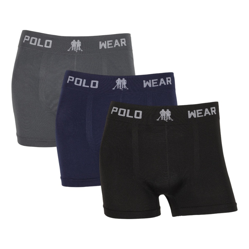Kit 3 Cuecas Boxer Polo Wear Original Microfibra Sem Costura Masculina Confortável