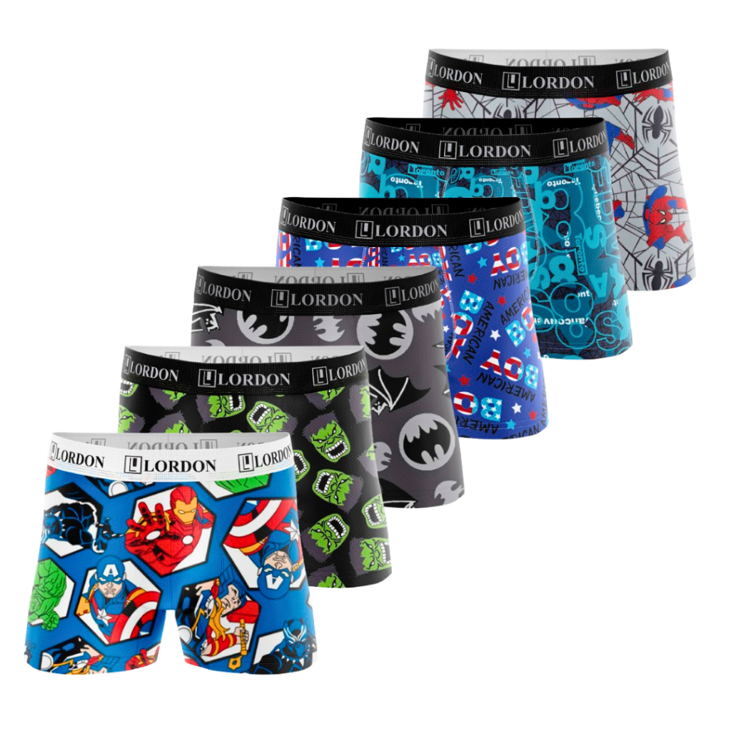 6 Cueca Box Boxer Menino Estampada Infantil Juvenil Pré-Adolescente