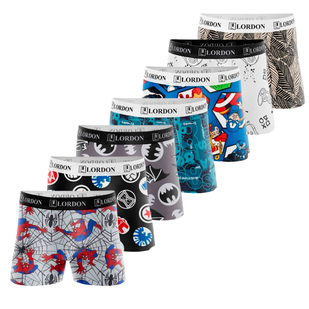 Kit 7 Cuecas Box Boxer Infantil Juvenil Personagem Microfibra Estampado 1 a 12 anos