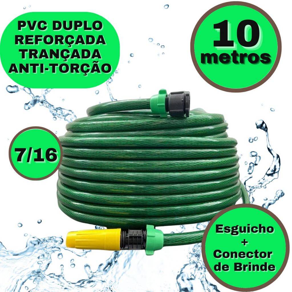Mangueira de Jardim 10 metros Trançada Reforçada Não Dobra PVC 3 Camadas - Esguicho  Conector Oferta