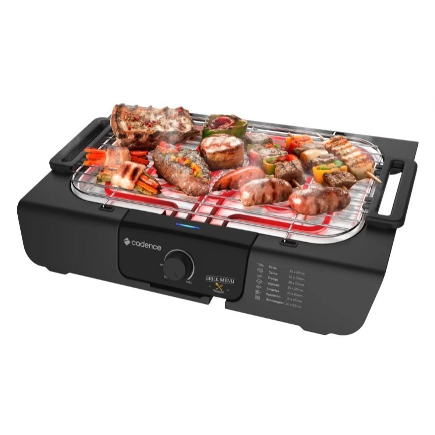Churrasqueira Elétrica Grill Menu Grl810 Preta Cadence em Oferta na Shopee