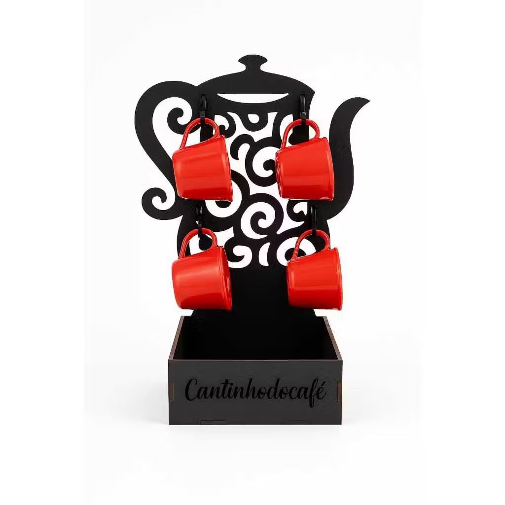 Suporte Bule + 4 Xícaras Cantinho do Café Chá Escolha Cor Porta Xícaras Cozinha Organizador Bandeja