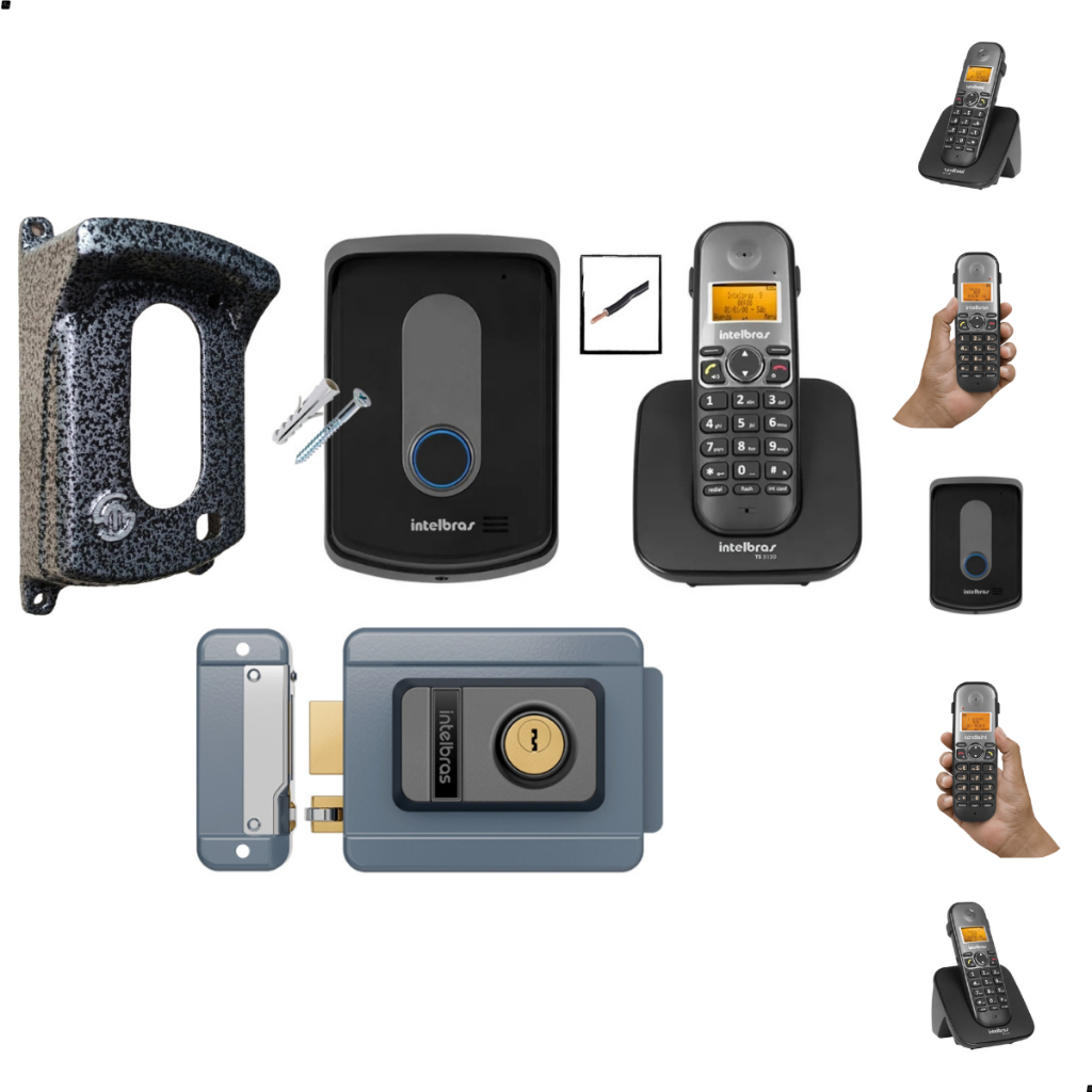 Kit Aparelho de Telefone Fixo sem fio com Bina Interfone Externo com Fechadura Eletrônica.