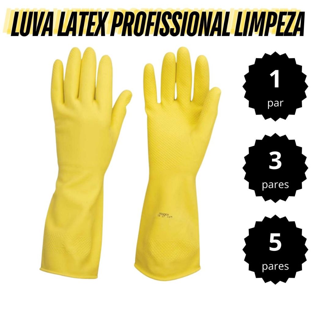 Luva de Latéx Profissional Limpeza Antiderrapante Todos Tamanhos Vonder
