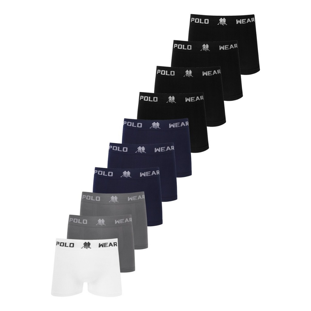 Kit 10 Cuecas Boxer Polo Wear Original Microfibra Sem Costura Masculina Confortável