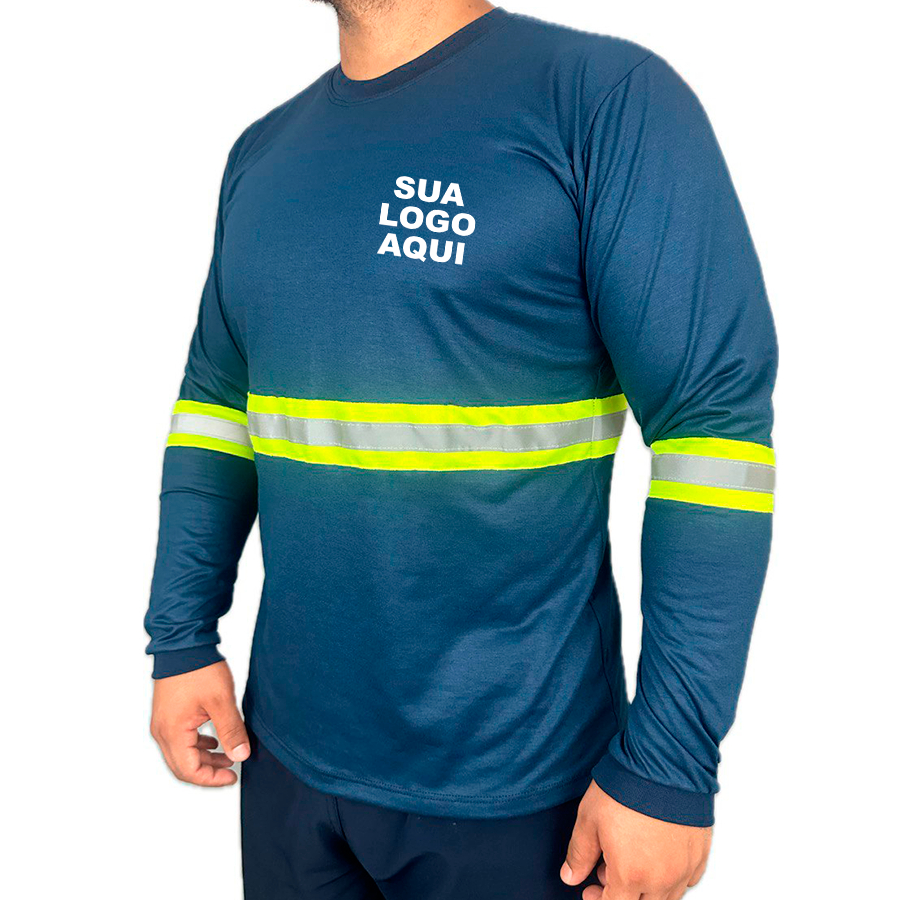 Kit 5 Camisetas Manga Longa Faixa Refletiva Sua Logo Personalizada Obra em Oferta na Shopee
