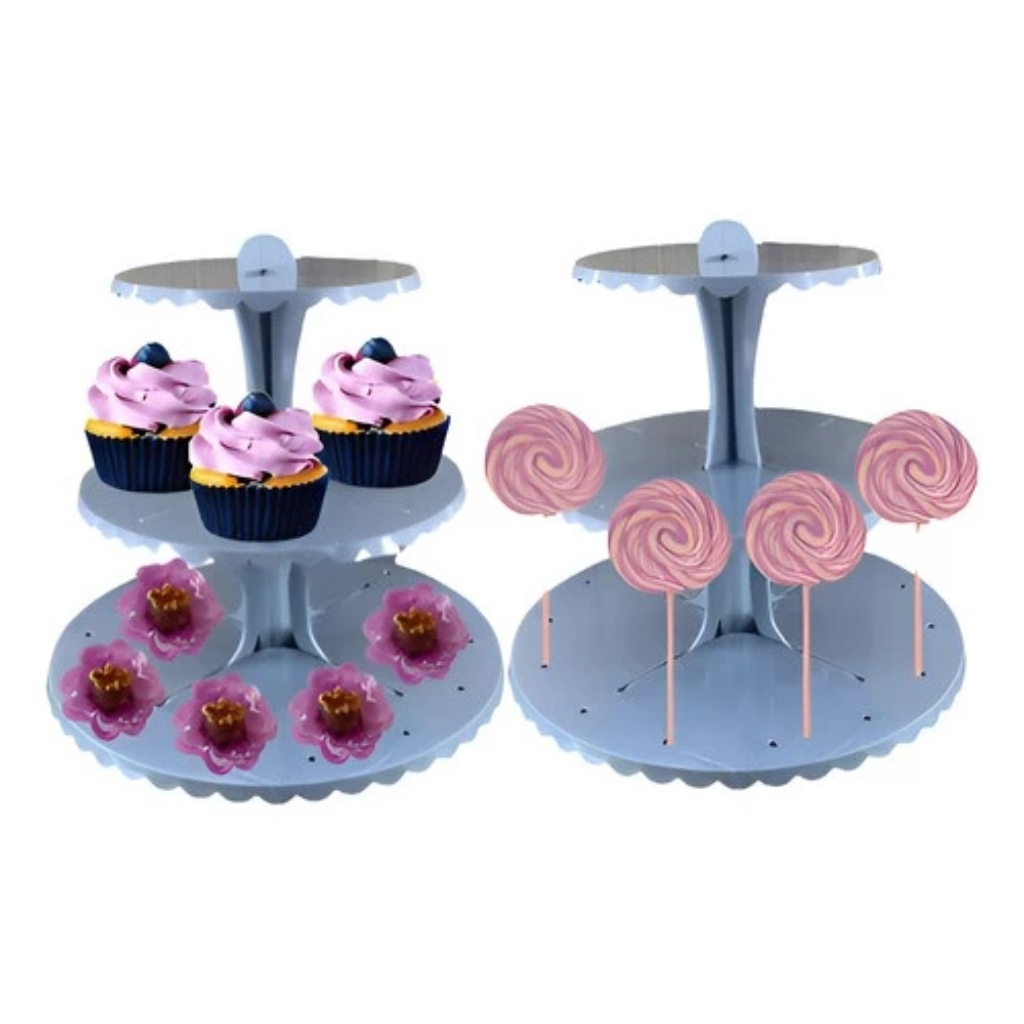 Suporte Porta Doces e Balas com Piruliteiro 3 Andares Cupcake Cor Preto Branco e Cristal