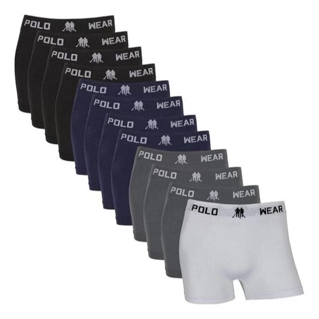 Kit 12 Cuecas Boxer Polo Wear Original Microfibra Sem Costura Masculina Confortável