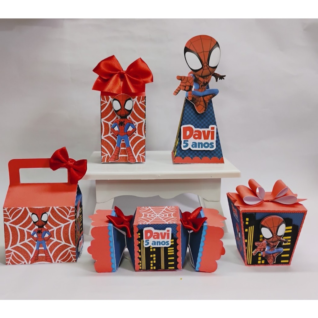 Kit Festa Pegue e Monte - Lembrancinhas Personalizada Homem Aranha  - Caixinhas Personalizadas - Papelaria Personalizada