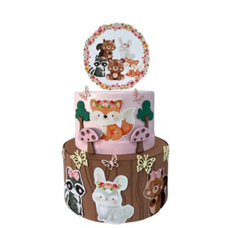 Bolo Fake Bosque Encantado Rosa 2 Andares em Oferta na Shopee