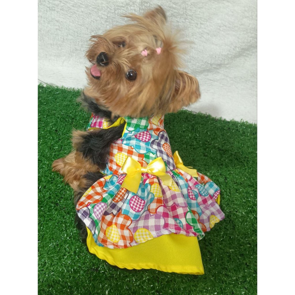 VESTIDO PET CAIPIRA FLORIDO COLORIDO SAIA DUPLA BOTÃO DE PRESSÃO OU VELCRO PARA CÃES E GATOS