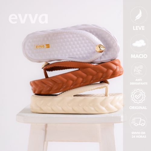 Chinelo EVVA Premium Trançado com Detalhe Dourado | Plataforma Confortável | Várias Cores