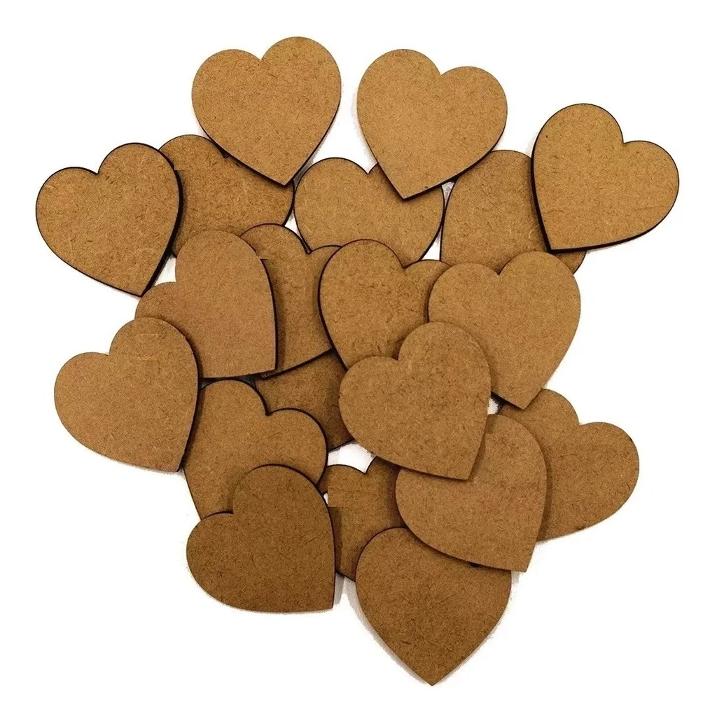 Kit 50 Coração MDF CRU Aplique - Vários Tamanho: 2cm, 3cm, 4cm e 5cm em Oferta na Shopee