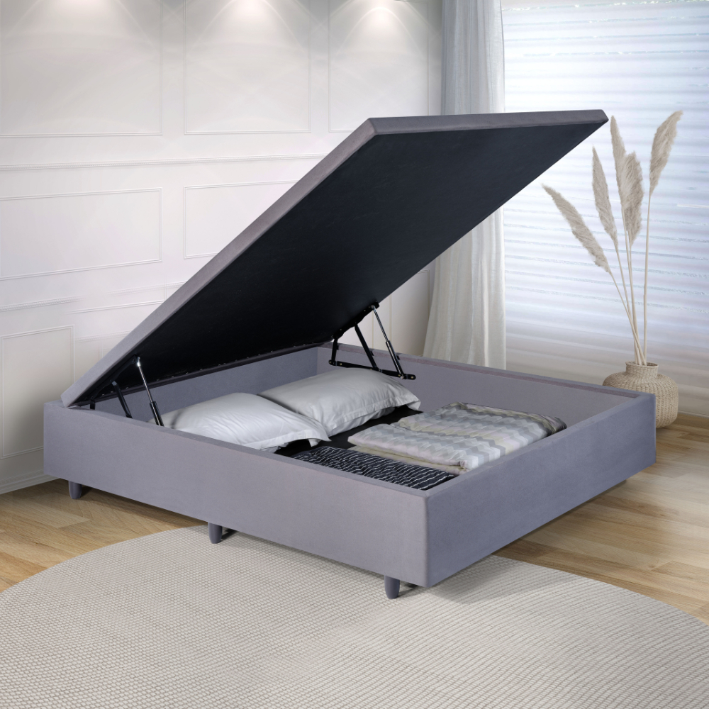 Cama Box Baú Viúvo 120x203x34 cm Suede Cinza
