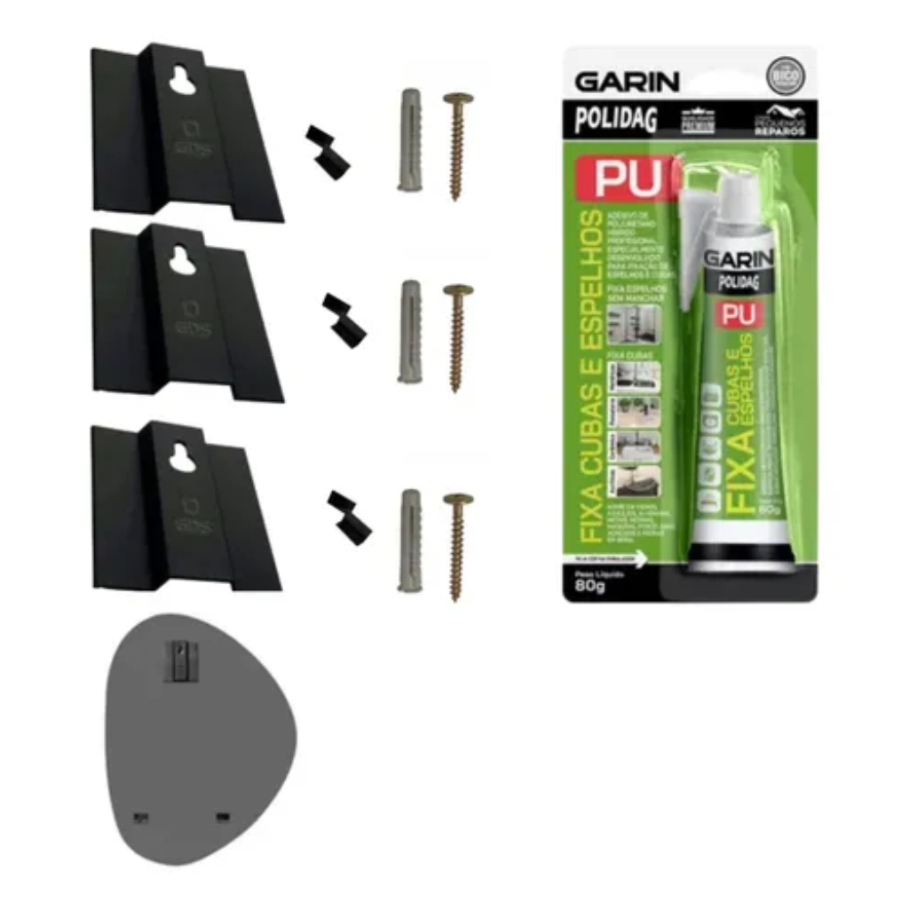 3un Suporte invisível Para Espelho + Cola  Parafusos e buchas Pendurar Quadros Placas kit completo
