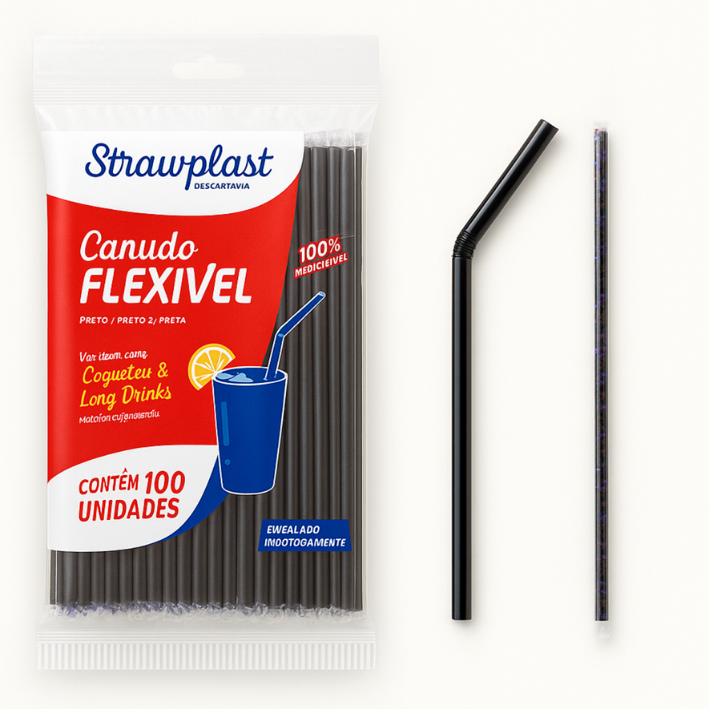 Canudos Flexíveis com Sachês individuais Diâmetro de 6mm Pacote com 100 unidades Strawplast em Oferta na Shopee