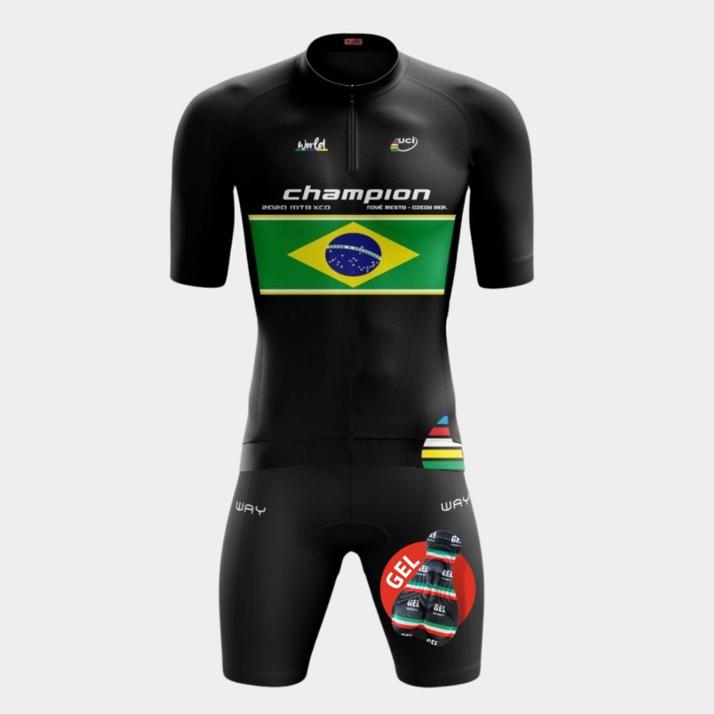 Kit Conjunto Ciclismo Masculino Gel Camiseta Bermuda Acolchoada Roupa Bike Pedal Mtb