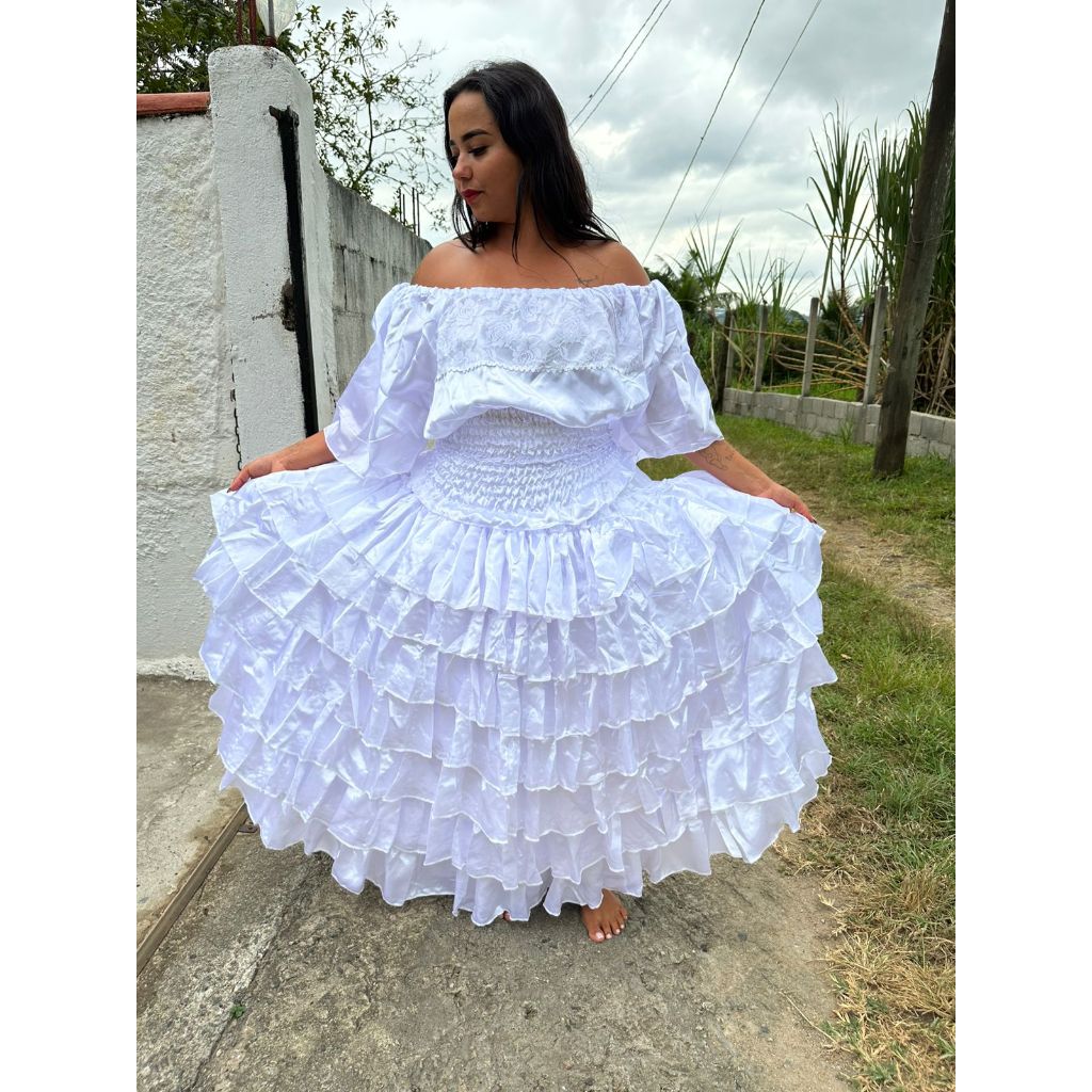 Conjunto Saia 7 Babados e Bata P ao GG Umbanda Candomble
