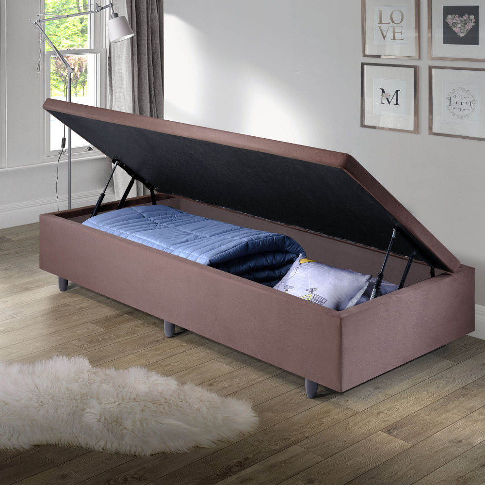 Base Box Baú Solteirinho 78x188x42cm Suede Marrom