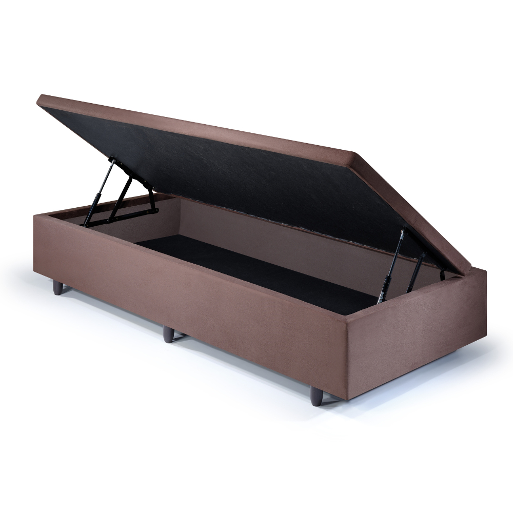 Base Box Baú Solteirão 96x203x42cm Suede Marrom
