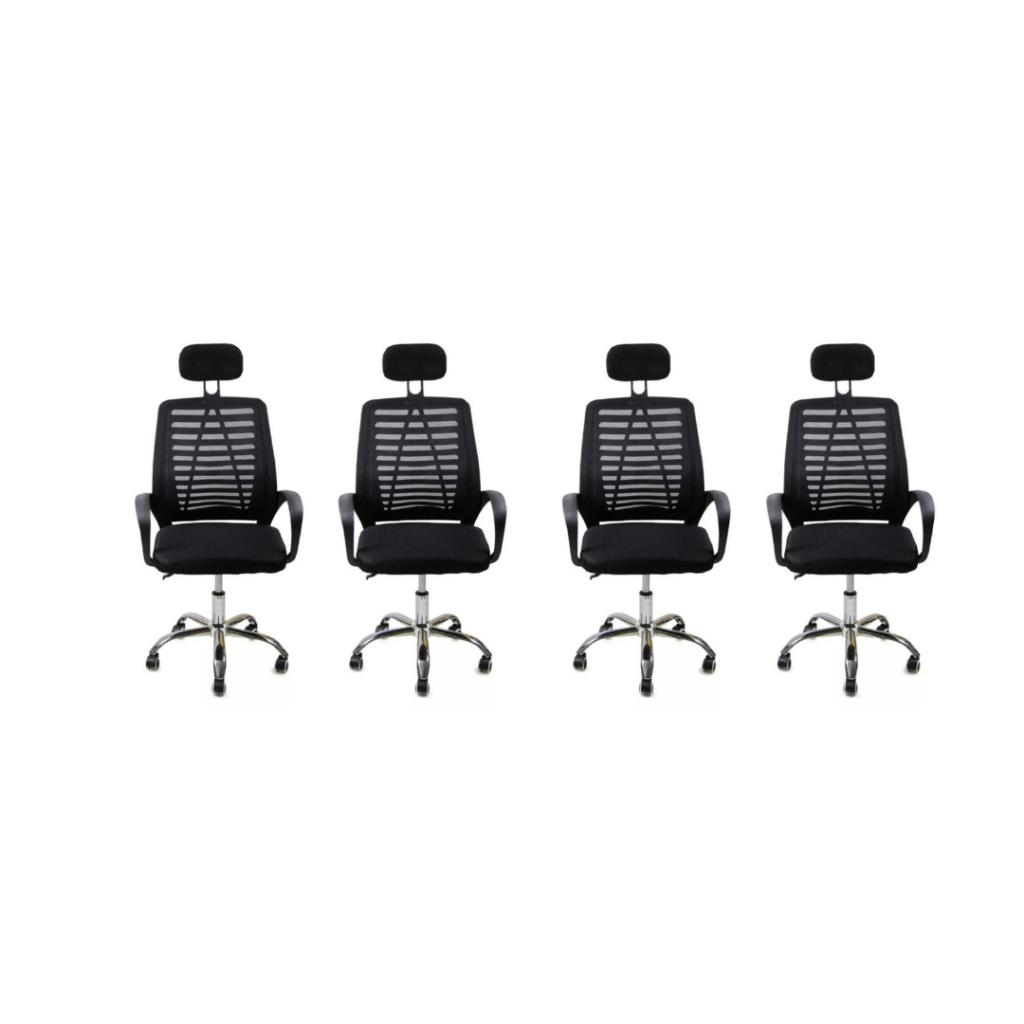 Kit 4 Cadeiras Escritório Giratória Cor Preto Estofado Mesh Com Apoio Encosto Para Cabeça