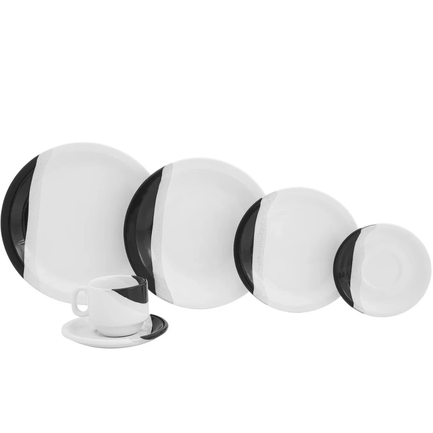 Aparelho de jantar e chá 20 peças ceramica preto, jogo completo