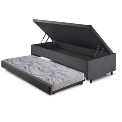 Bicama Box Baú Cinza Solteiro 88x188 com Colchão Auxiliar