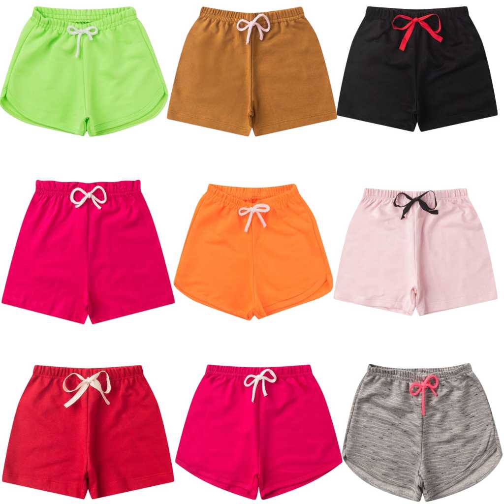 Kit 3 Shorts Infantil Menina Sortido Confortável Cós com Elástico Roupa Infantil Feminina 1 ao 14