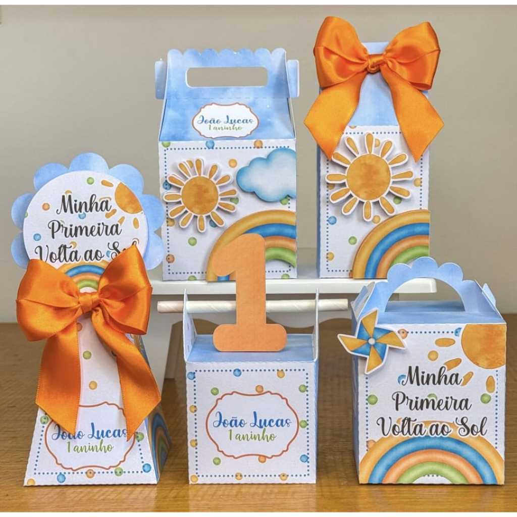 PEGUE E MONTE - Kit 20 Caixinhas Personalizadas Lembrancinhas Festa Aniversário Tema  Primeira volta ao Sol Menino Azul
