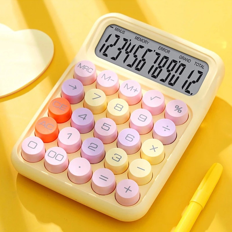 Calculadora Colorida De12 Dígitos Teclado Mecânico De Ponto Grande Escola Papelaria De Escritório