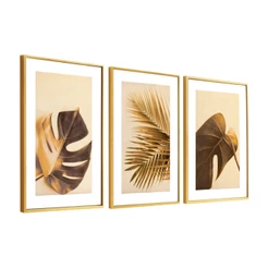 Quadros Decorativos Com Vidro Moldura Folhagem Amarela 60x90 Grande Para Sala Quarto Escritório