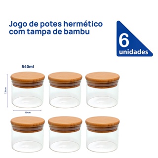 Kit 6 Potes Herméticos Redondo Tampa Bambu Hiro - Mimo Style em Oferta na Shopee