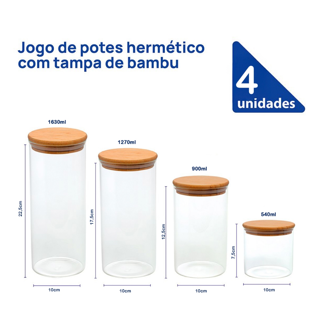 Kit 4 Potes Herméticos Redondo Tampa Bambu Zen - Mimo Style em Oferta na Shopee