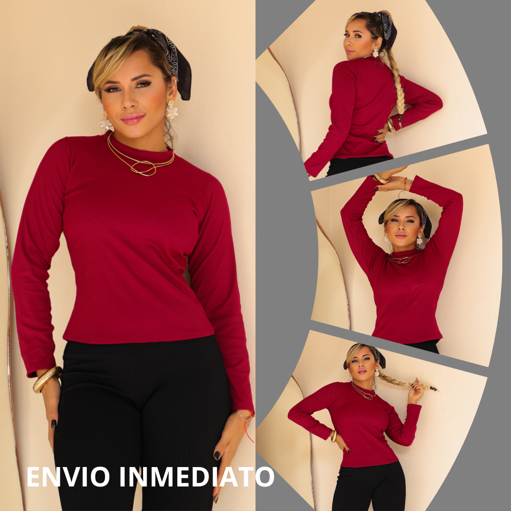 Blusa Feminina Cacharrel Manga Longa Gola Alta Básica Canelada | Casual, Elegante e Confortável