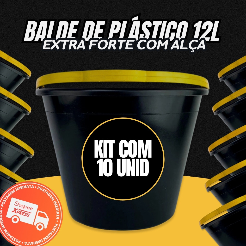 Baldes De Plástico Com Alça 12 Litros 10 Unidades
