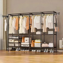 Guarda Roupa 4 Colunas Portatil Arara Multifuncional Desmontavel Cabideiro Chão Sapateira