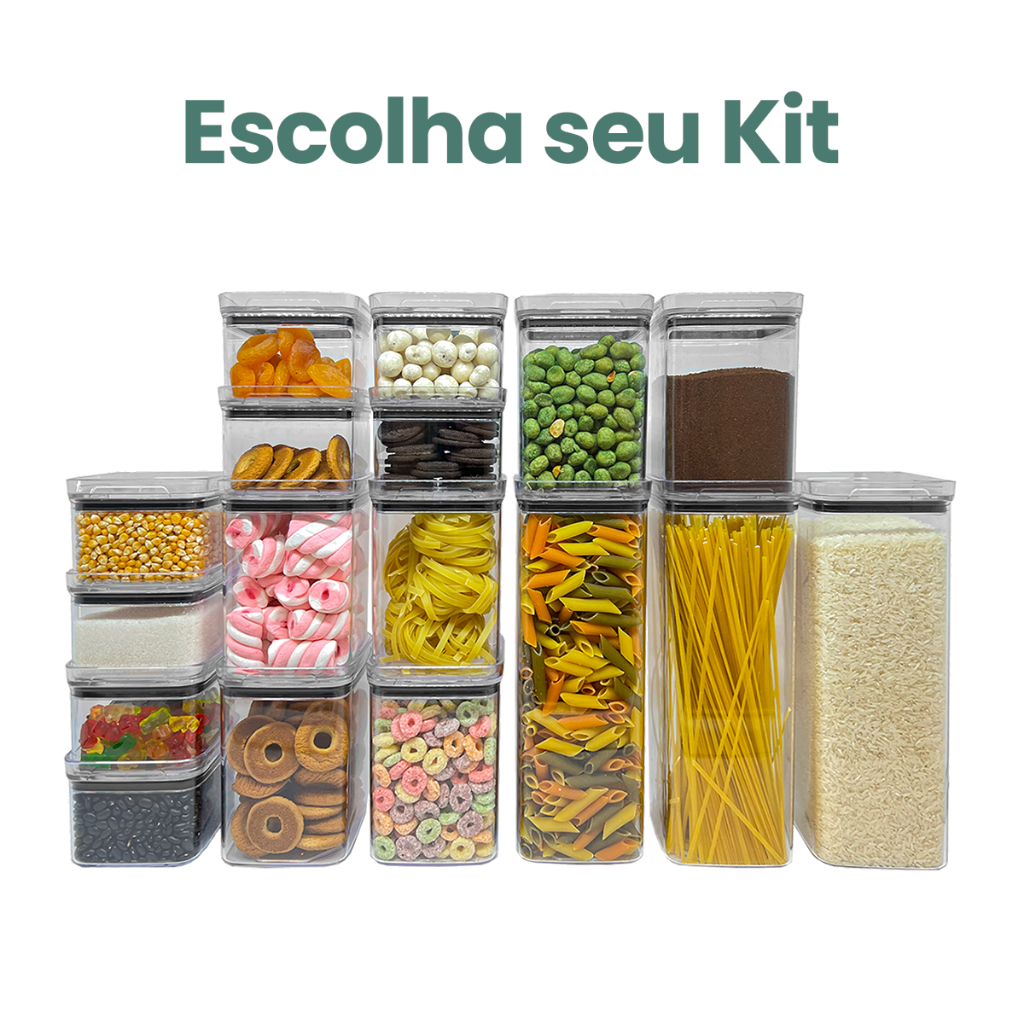 Kit Potes Herméticos Acrílico Empilháveis Quadrado Resistente Cozinha Dispensa