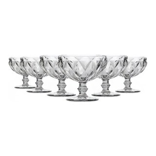 Jogo 6 Taças de Vidro 310ml Diamond para Sobremesa Sorvete Doces Coquetel Taça Transparente Vidro